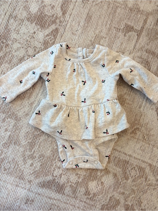 Carter's Other - Carter's Light Gray Peplum Bodysuit with Cherry Accent